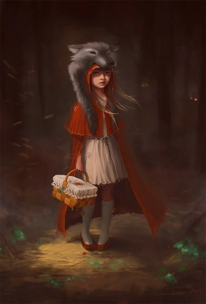 Little Red Riding Hood or the secret of Little Red Riding Hood - My, Little Red Riding Hood, Drawing, Digital drawing, Art, 2D, Artist, Longpost