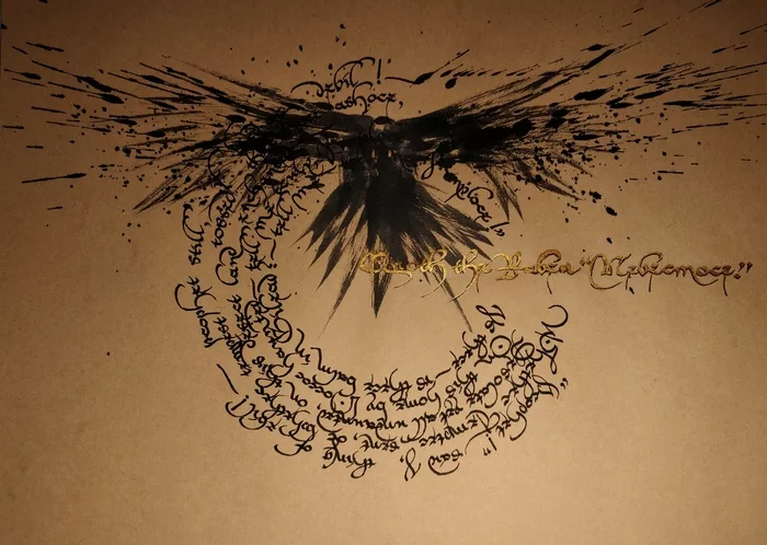 The Raven calligraphy - My, Calligraphy, Drawing, Edgar Allan Poe, Crow