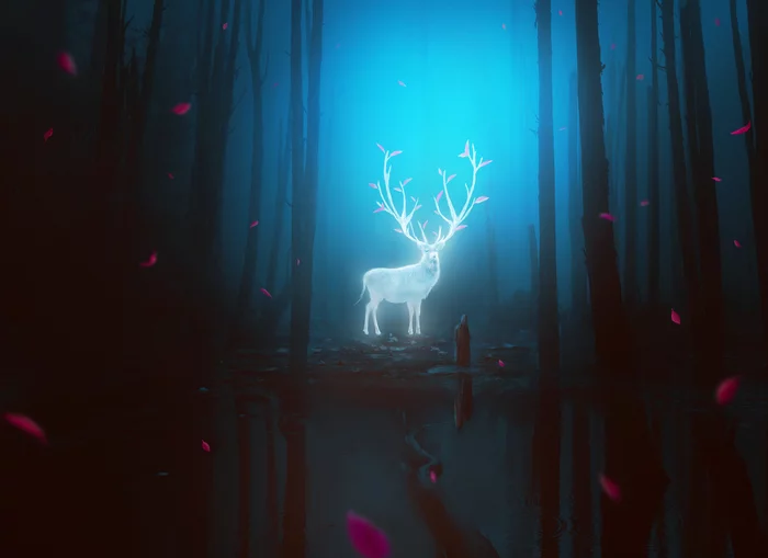 Spirit of the forest - Drawing, Forest, Deer, Art, Spirit of the forest