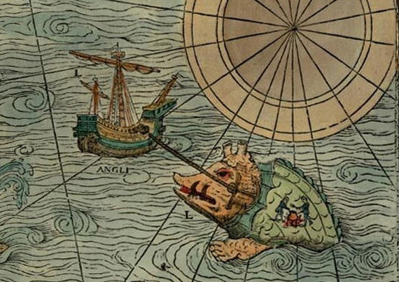 Sea monsters from the Carta Marina of the famous Scandinavian traveler Olaf Magnus, published in the 16th century - Cards, Geography, Monster, Monster, Images, Longpost