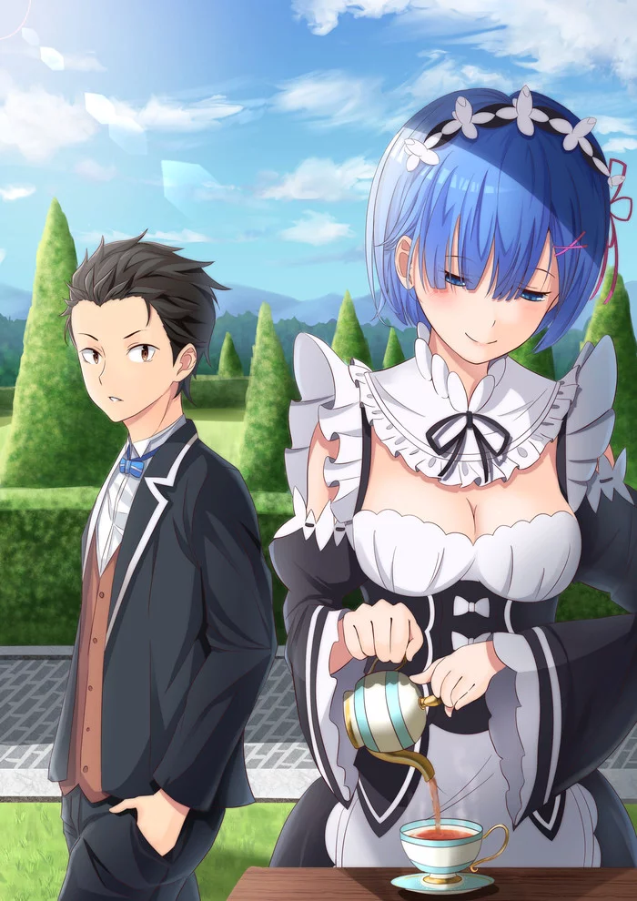 Happy Rem - Re: Zero Kara, Rem (Re: Zero Kara), Natsuki subaru, Anime art, Anime, Housemaid