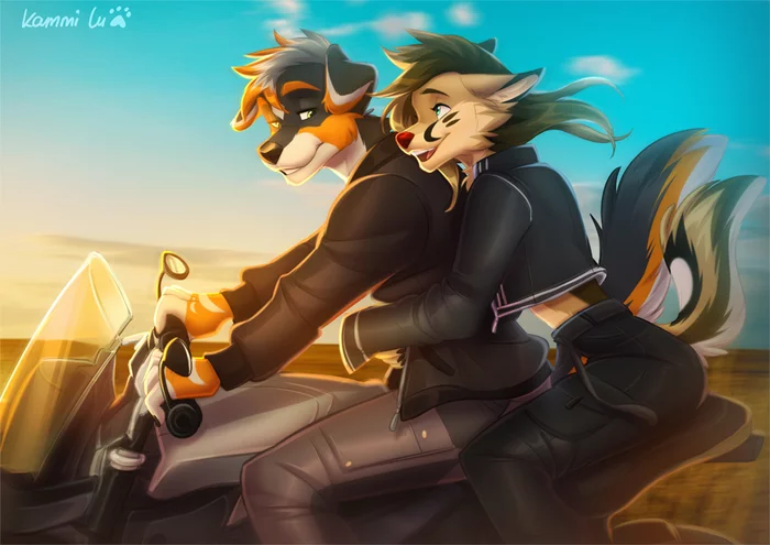 On a motorcycle - Kammi-Lu, Furry, Art, Moto, Romance