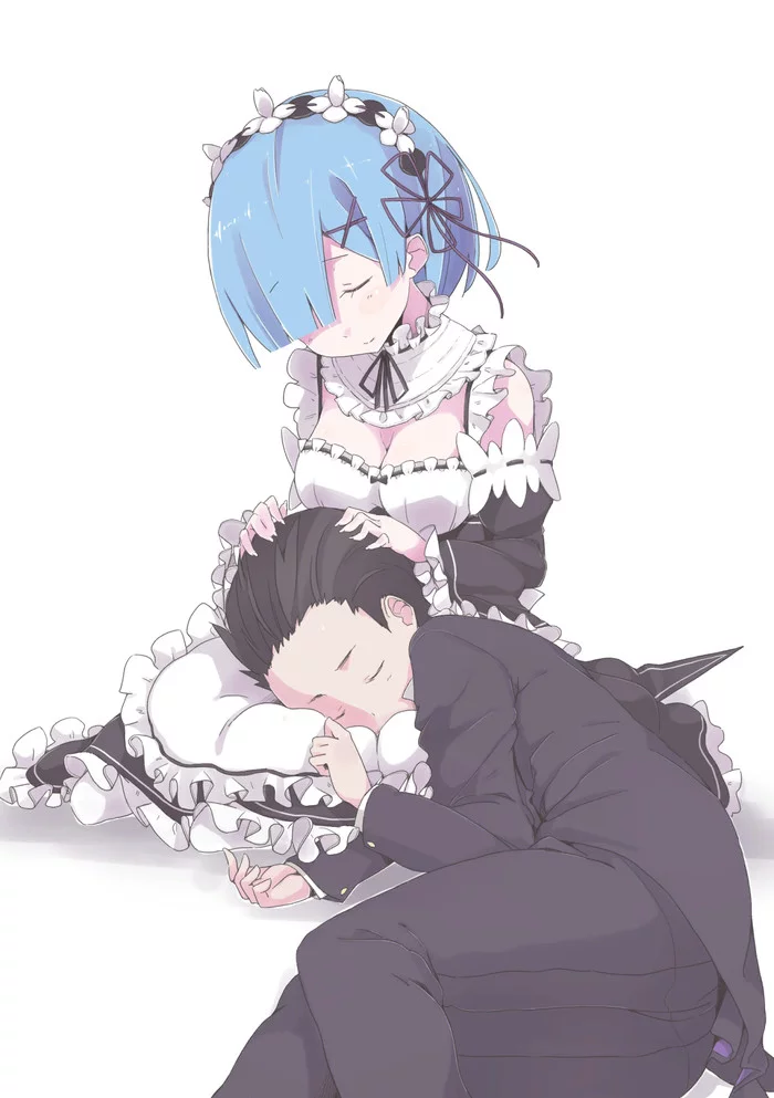 Moment of peace - Re:Zero Kara, Rem (Re:Zero Kara), Natsuki Subaru, Anime Art, Аниме