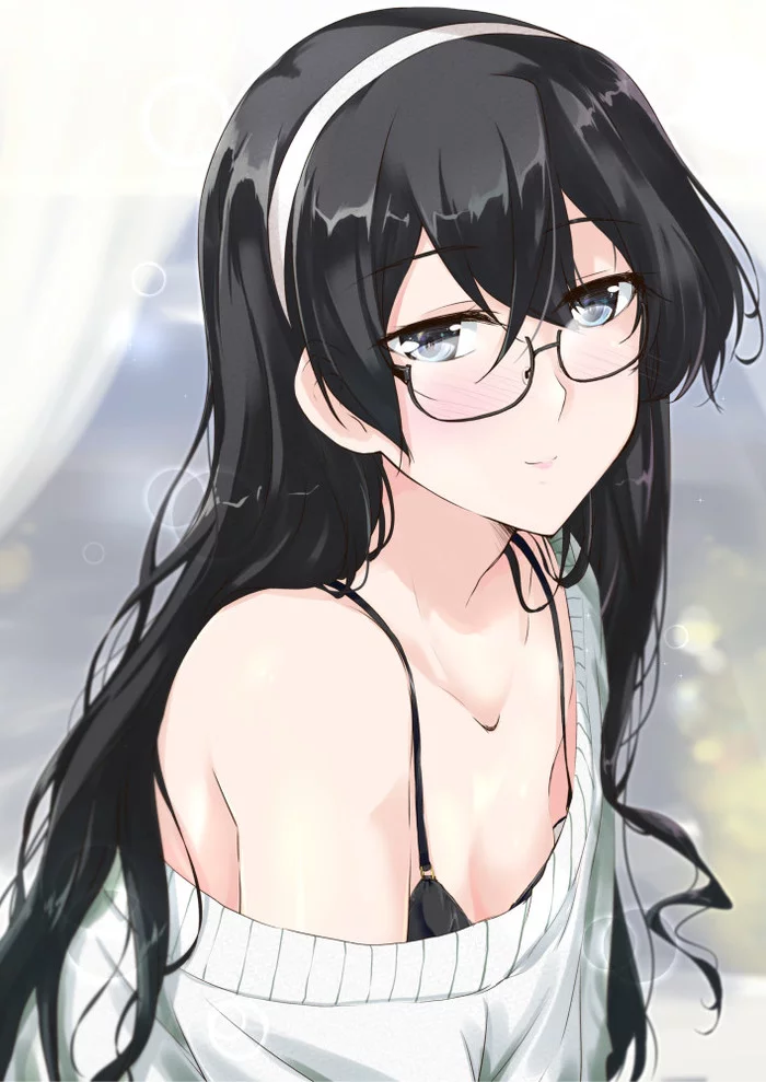 Ooyodo - Kantai collection, Anime, Anime art, Ooyodo, Glasses, Sweater, Underwear