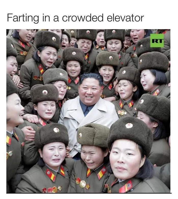 When the air in a crowded elevator spoiled - Kim Chen In, North Korea, Pleased, Picture with text