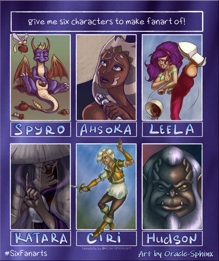 Six fanarts + Bonus - My, Sixfanarts, Art, Spyro, Ahsoka Tano, Qatar, Turanga Leela, Ciri, Shantae, Longpost