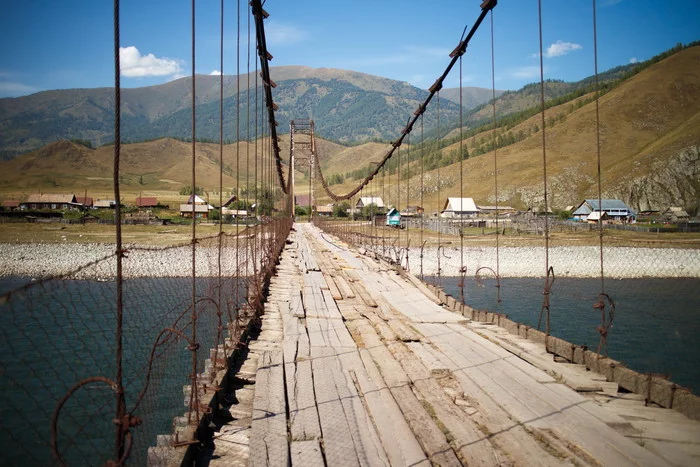 Old Altai bridge over the Katun. Village Tyungur - My, Altai Republic, Tungur, Bridge, Katun River, Katun, River, Longpost