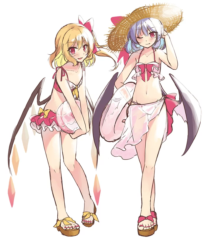 Remi & Flan - NSFW, Touhou, Anime Art, Аниме, Remilia Scarlet, Flandre Scarlet, Beni kurage