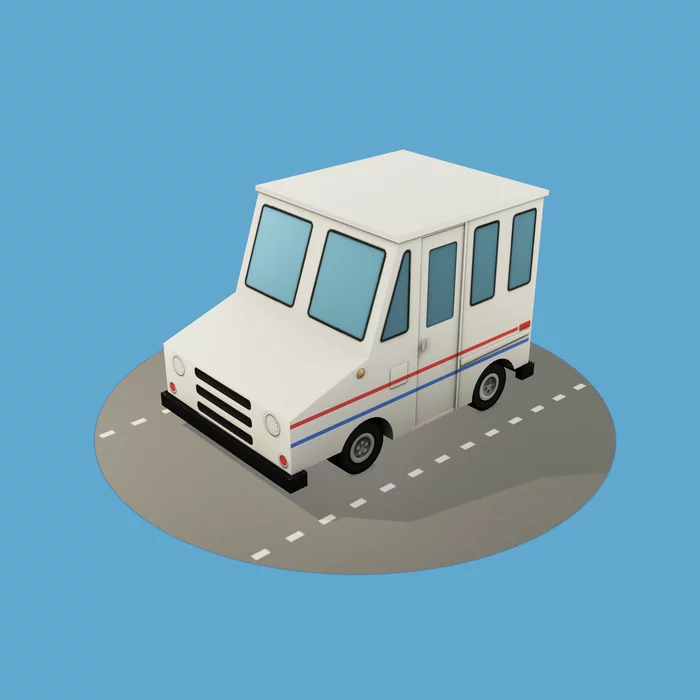 Retro postal van - My, 3D, Blender, Low poly, Sketchfab, Van, mail, Auto