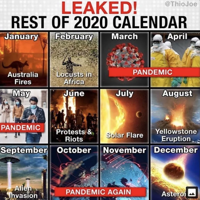 Working calendar for 2020 - The calendar, Epic, 2020, Coronavirus, End of the world, Rave, Black humor, Meme calendar