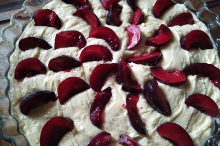 Pie with plums and meringue - My, Pie, Bakery products, Sweets, Dessert, Recipe, Food, Cooking, Dish, Longpost