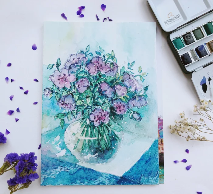 Summer bouquet, creation process - My, Process, Painting, Art, Flowers, Watercolor, Etude, Longpost