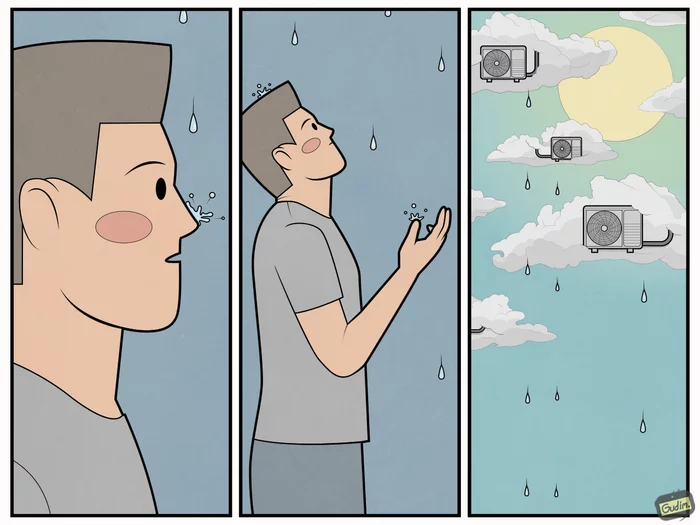 Summer rain - My, Gudim, Comics, Summer, Rain, Heat, Split Systems, Air conditioner