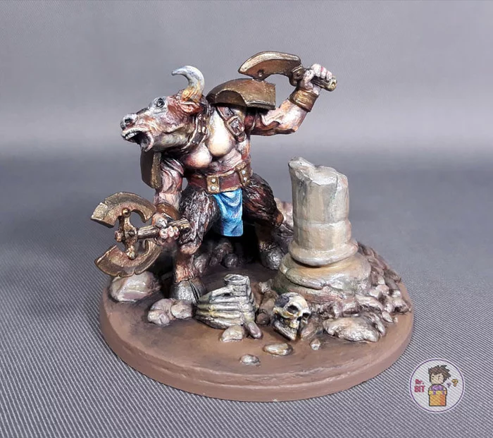 Finished painting of the Minotaur figurine - My, Painting, Acrylic, Desktop wargame, Figurines, Technologist, Creation, Лепка