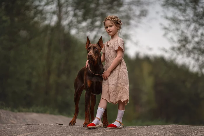 Walking with a pet. Part 1 - My, Children, Dog, Dogs and people, The photo, Pets, Doberman, Girl, Longpost