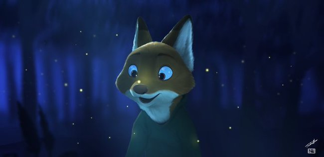 Fireflies - Furry, Fox, Night forest, Fireflies, Art, Twelvenine