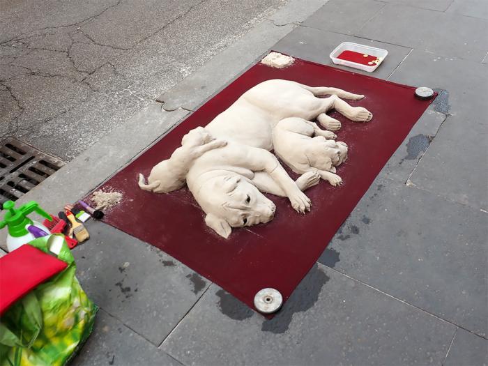 Red & White - Dog, Puppies, Sand sculpture