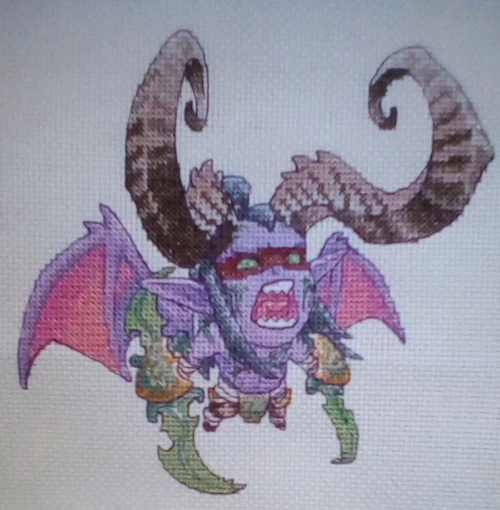 Illidan Burka's Fury - My, Cross-stitch, Needlework without process, Illidan, World of warcraft, Warcraft, Embroidery