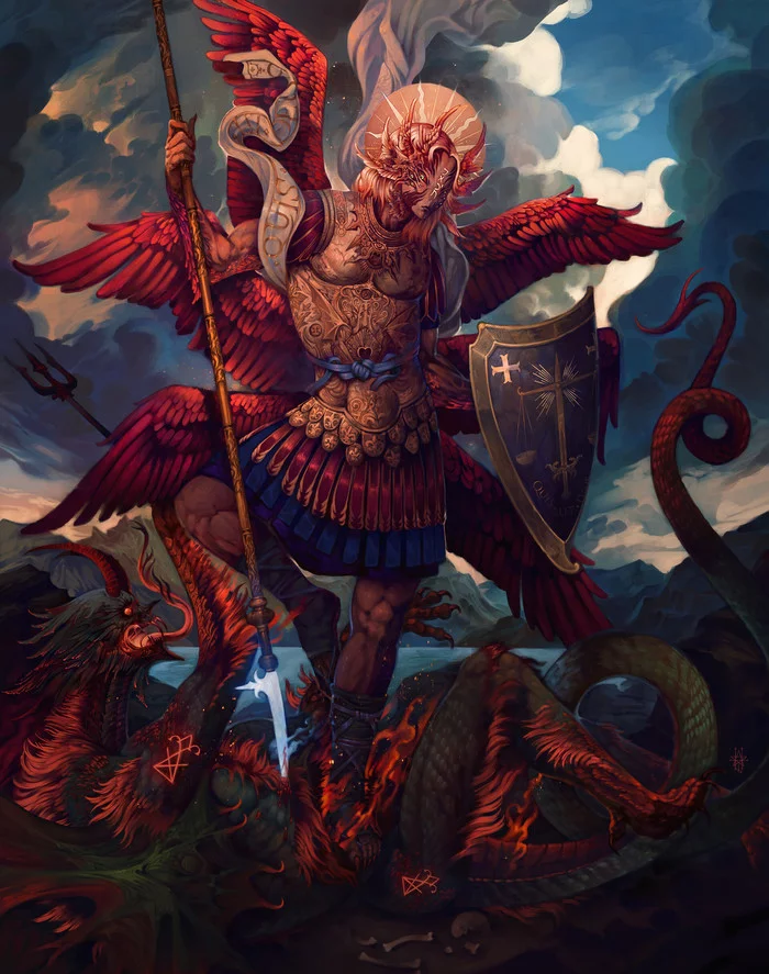 Archangel Michael slays the dragon - Art, Archangel, Archangel Michael
