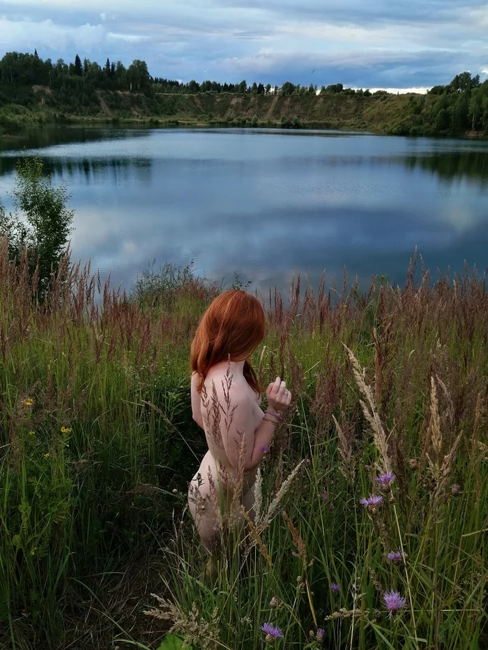 evening lake - NSFW, My, Lake, Beautiful girl, Homemade, Girls