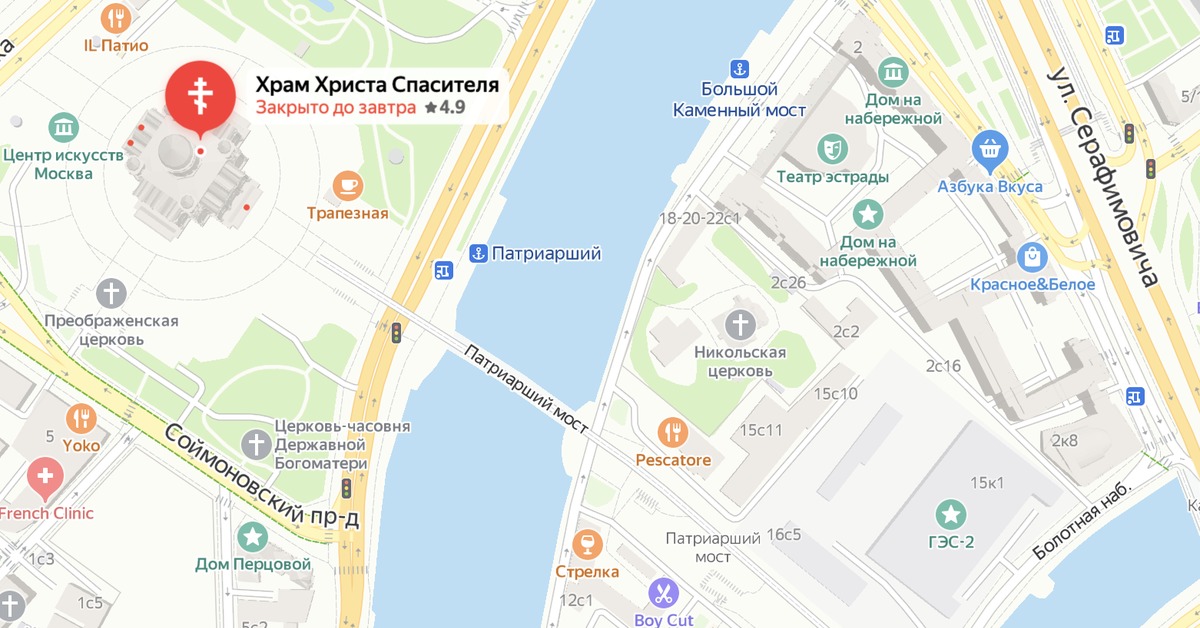 Карта храм христа спасителя на карте москвы