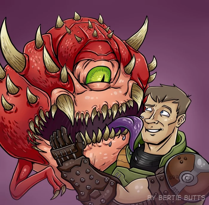 My pet is a cacodemon - My, Doom, Doomguy, Doom eternal, Art, Kacodemon (Doom)