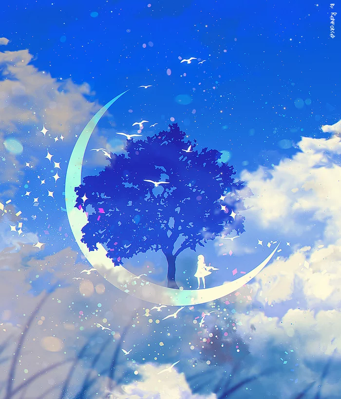 moon tree - Art, Illustrations, Sky, Tree, moon, Reinforced