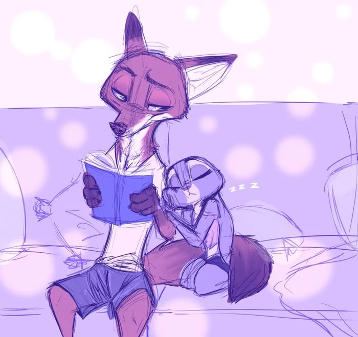 Interesting book - Zootopia, Nick and Judy, Books, Dream, Sofa, Milota, Qalcove, Sketch