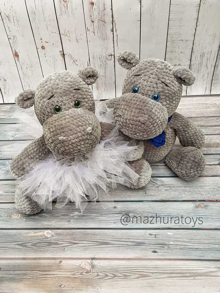 Sweet couple - My, Knitted toys, Toys, Crochet, Knitting, Hobby, Longpost, hippopotamus