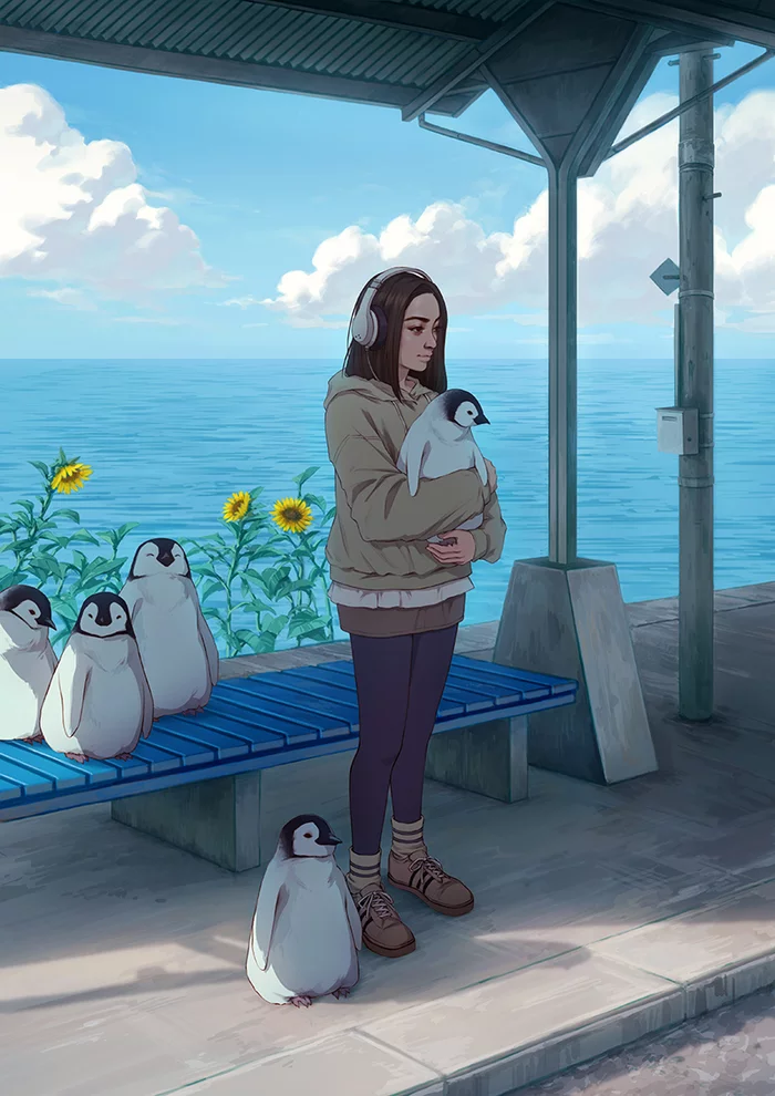 Stop by the sea - Art, Girls, Penguins, Djamila Knopf