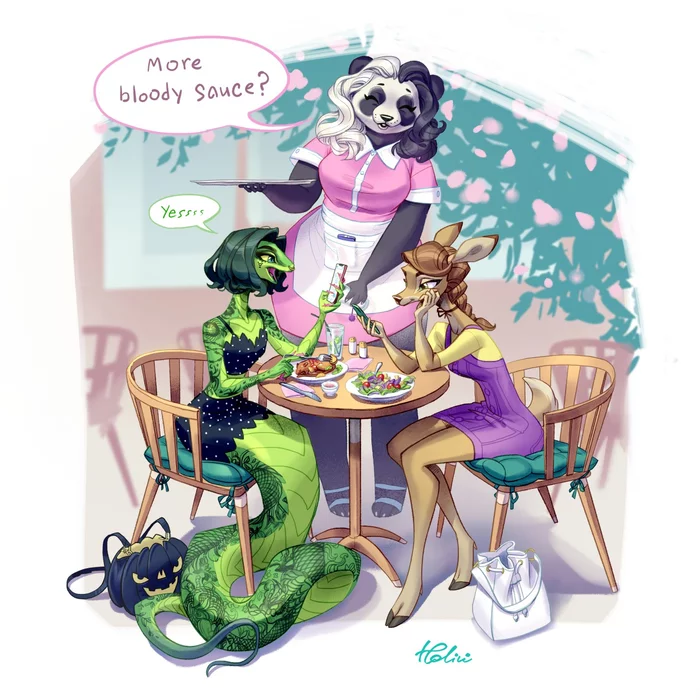 Cafe - Holivi, Furry, Art, Cafe, Snake, Food, Panda