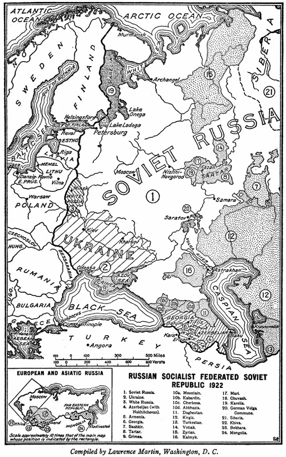 Map of Russia on the eve of the USSR - Politics, Story, the USSR, Republic of Belarus, Crimea, Azerbaijan, Armenia, Finland