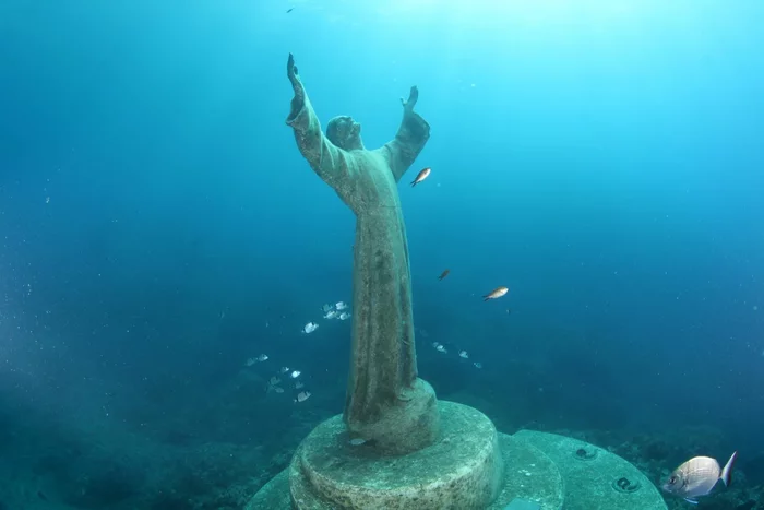 Christ from the Abyss - Italy, Jesus Christ, Mediterranean Sea, Sculpture, Monument, Diving