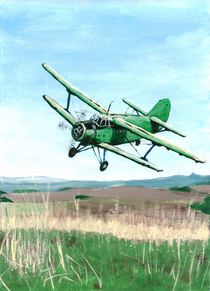Safari, illustration 1 - My, Painting, Gouache, Airplane, Painting