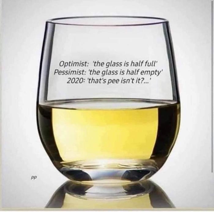Hmm ... but they said that there is no third! - Optimism, Pessimism, 2020, Cup, The glass is half full, Empty, Urine, Realism, , Toilet humor, Translation, Images
