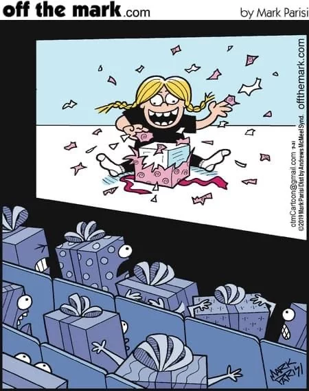 Horror movies for gifts - Offthemark, Comics, Presents, cinema hall, Cinema, Horror, Screen, Humor