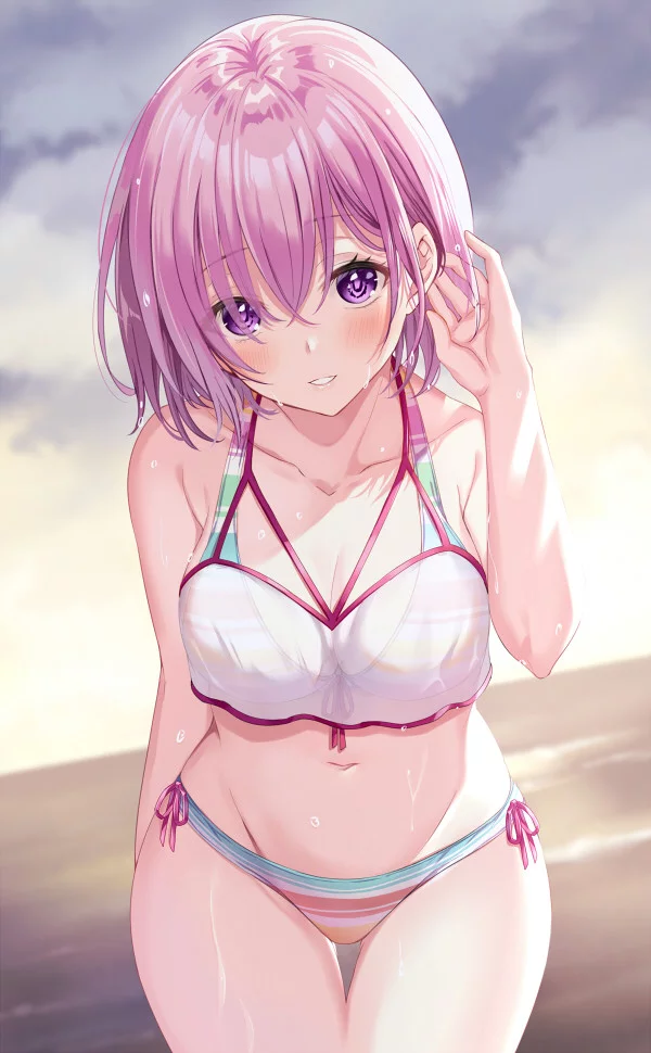 Mashu - Fate, Fate grand order, Mashu Kyrielight, Anime, Anime art, Swimsuit, Bikini, Glasses, Boobs, Longpost