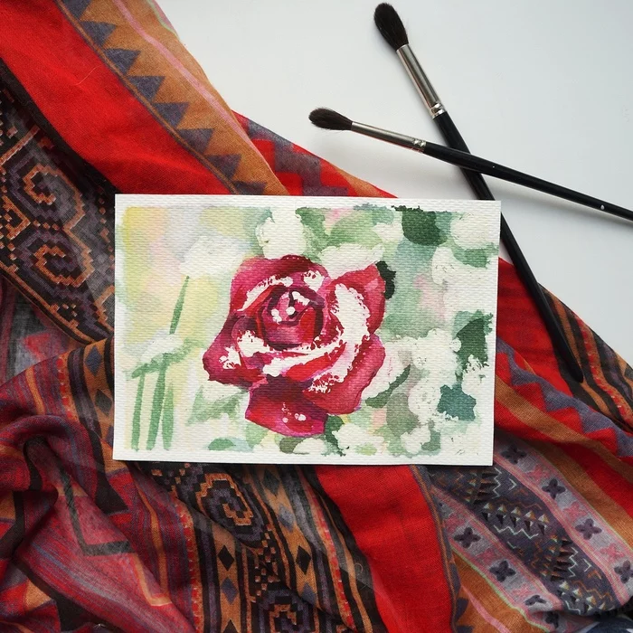 Red rose in watercolor - My, the Rose, Flowers, Watercolor, Etude, Longpost
