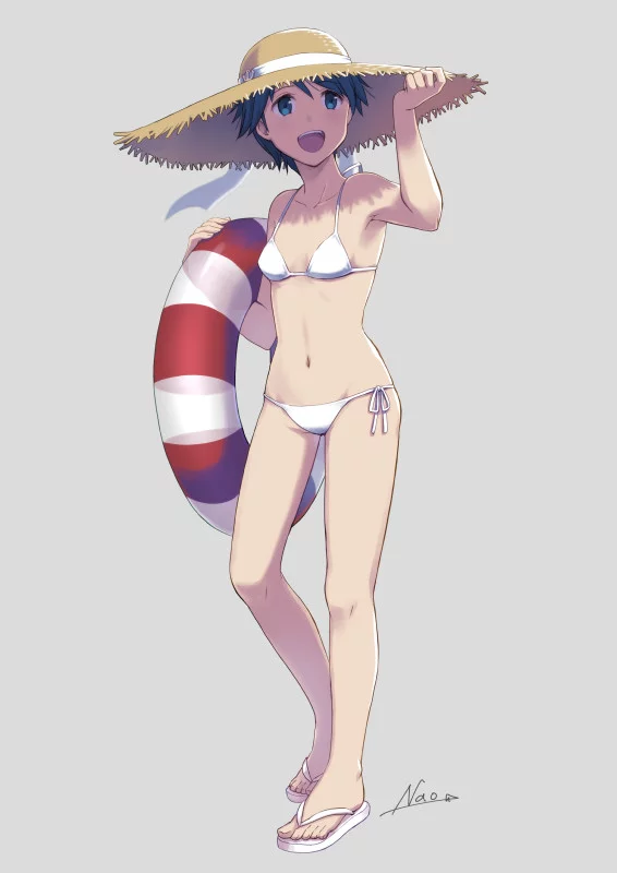 Mogami - Kantai collection, Mogami, Anime art, Bikini, Straw hat, Lifebuoy, Anime