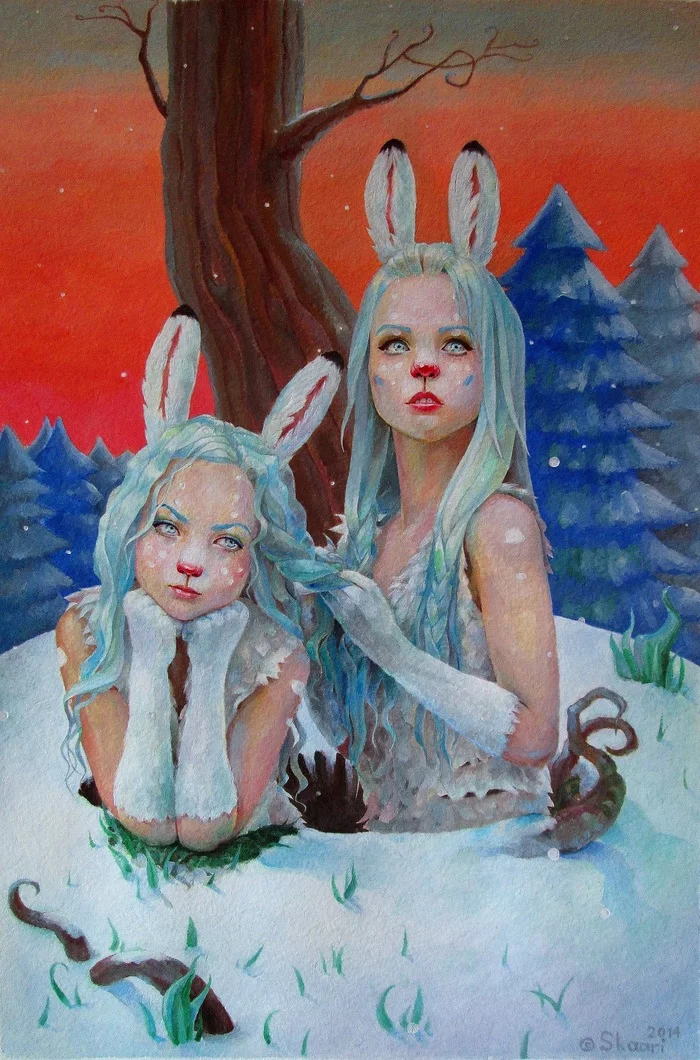 bunnies - My, Art, Art, Painting, Fantasy, Mutant, Beastmen, Hare