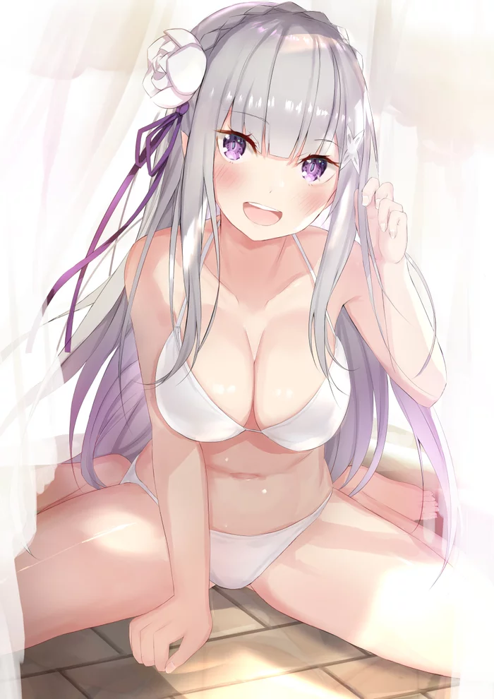 Эмилия - NSFW, Аниме, Anime Art, Арт, Эротика, Рисованная эротика, Нижнее белье, Emilia, Re:Zero Kara