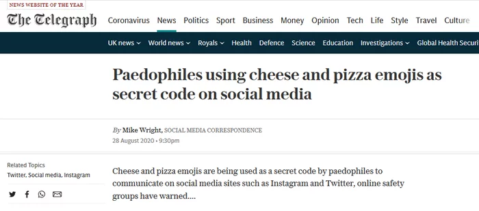 And supporters of “conspiracy theories” were talking about this long before this news! - Pedophilia, Combating pedophilia, Twitter, Instagram, The Telegraph, Pizza, Child pornography, Codeword, Emoji, Cheese, Longpost, news