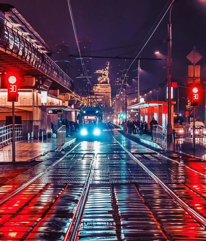 Almost cyberpunk - Moscow, Tram, Cyberpunk, beauty, The photo, Tram rails, VDNKh