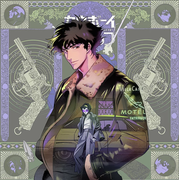 Cowboy Set - Cowboy Bebop, Anime Art, Аниме, Spike Spiegel, Jet Black, Faye Valentine, Ein, Длиннопост, Radical Edward