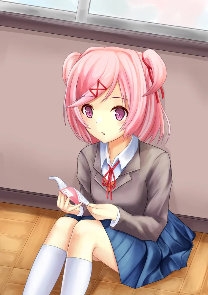 Natsuki reading manga! - Doki Doki Literature Club, Natsuki, Anime Art, Визуальная новелла