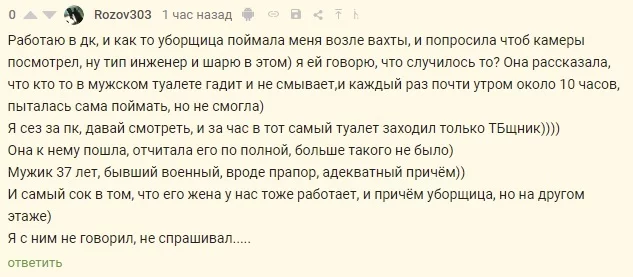 Ни стыда , ни совести !!! - Туалет, Уборщица, Унитаз, Мужчины, Скриншот, Комментарии на Пикабу