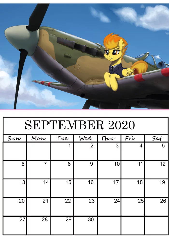 Календарь 09-2020 - Spitfire, My Little Pony, Самолет, Сентябрь, 2020, Календарь, Длиннопост