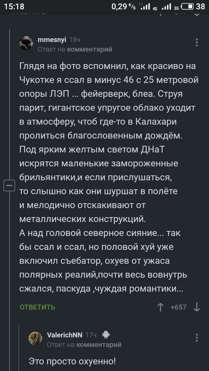 Чукотская романтика. Лучше не скажешь... - Комментарии, Скриншот, Чукотка, Мороз, Высокое напряжение, Мочеиспускание, Комментарии на Пикабу