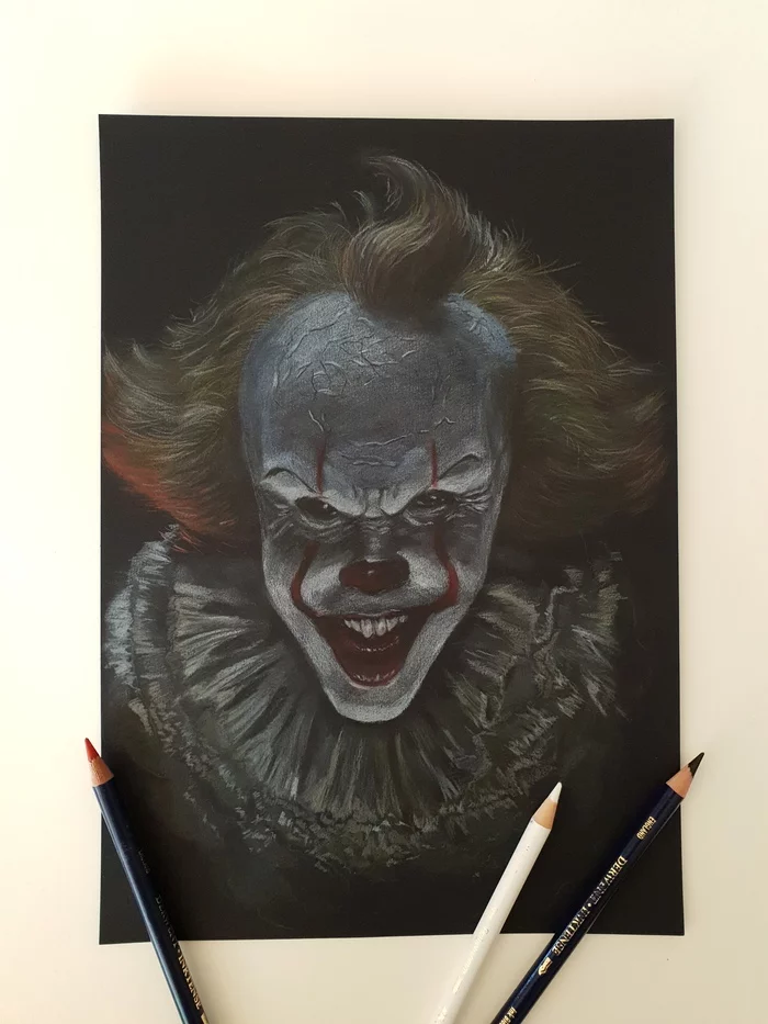 Do you want a balloon, Georgie? - My, Pencil drawing, Colour pencils, Drawing, Pennywise, It