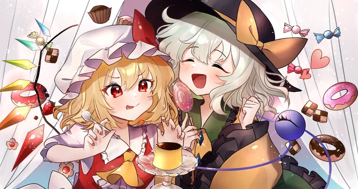 Сладкоежки - Touhou, Anime Art, Аниме, Flandre Scarlet, Komeiji Koishi